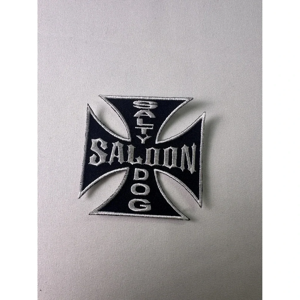 Salty Dog Saloon Iron Cross Patch Biker Motorcycle Vest Badge Applique